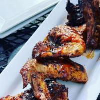 Grilled Wings Lunch · dry-rubbed wings, buttermilk bleu cheese, choice of house made sauce: scotch bonnet pepper s...