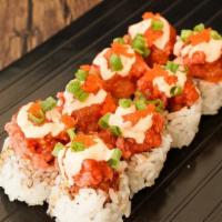 Triple C Roll · crab tempura, cream cheese topped with spicy tuna, scallion, masago, sweet sauce, spicy mayo...