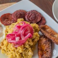 Dominican Mangu / Triple Combination · one peace of cheeses, eggs, salami and onion

( If you don't want onion please let us know)