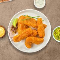 Red Buffalo Tenders · Chicken tenders breaded and fried until golden brown before being tossed in buffalo sauce.
