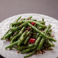 Stir Fried String Beans · With minced pork and preserved veggies