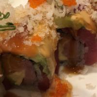 Tiger Roll · Tuna, salmon, and avocado inside tuna, salmon, eel, avocado on top, served with eel sauce ma...