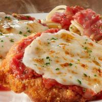 Chicken Parm Platter · Breaded chicken parma, our house made tomato sauce, and mozzarella cheese served with pasta ...