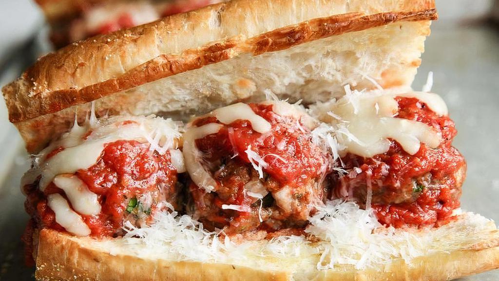 Mama'S Meatball Sandwich · Large meatballs topped with provolone cheese, pecorino romano cheese & our house made tomato Sauce