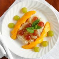Sweet Sticky Rice With Peach · Sweet sticky rice cooked in sweet coconut. Served with sweet peach or sweet ripe mango and s...