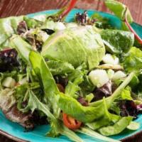 Avocado Salad · Vegan. Mixed greens, tomatoes, cucumber, avocado, and preserved lemon vinaigrette.