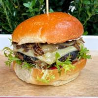 Fancy B · Angus Beef, Roasted Mushrooms, Caramelized Onion, Gruyère Cheese, Frisée, Tomato Relish, Tru...
