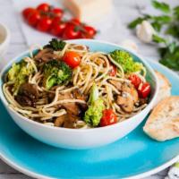 Pasta With Broccoli, Garlic, And Oil · Mouthwatering pasta dish made with customer's choice of pasta and grilled broccoli, garlic, ...