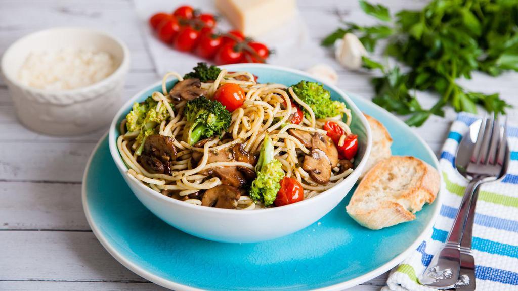 Pasta With Broccoli, Garlic, And Oil · Mouthwatering pasta dish made with customer's choice of pasta and grilled broccoli, garlic, and topped with oil.