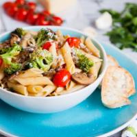 Pasta Primavera · Mouthwatering pasta dish made with customer's choice of pasta and a mix of fresh vegetables.
