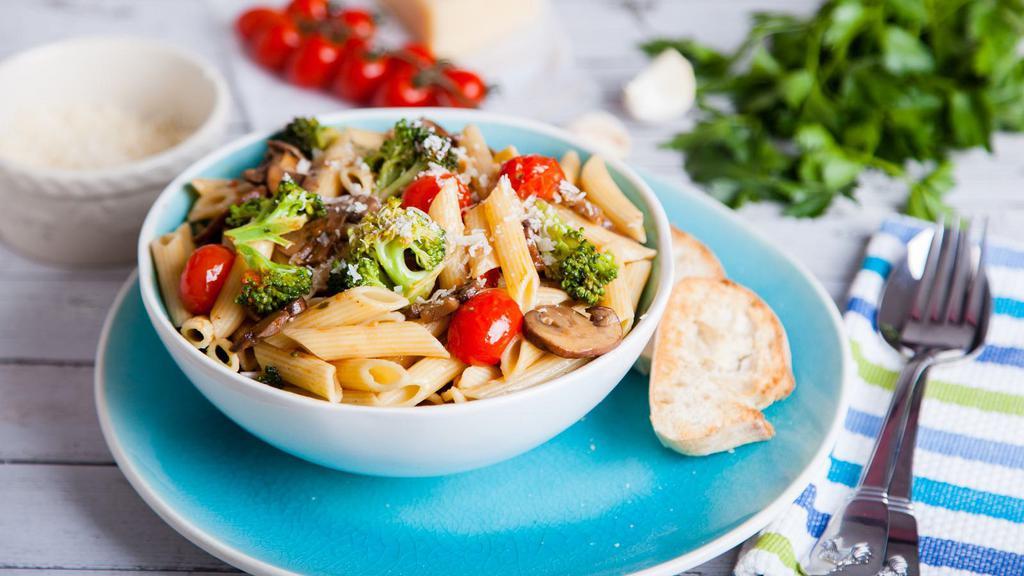 Pasta Primavera · Mouthwatering pasta dish made with customer's choice of pasta and a mix of fresh vegetables.