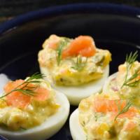 Brenda'S Signature Deviled Eggs · Gluten-free. Eggs poached to delicate perfection then chilled and stuffed with Sweet T’s in ...
