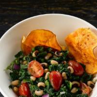 Carolina Chopped Collard Green Salad · Gluten-free. with black-eyed peas, grape tomatoes, and red onions served with crunchy sweet ...