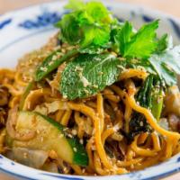 Hoisin Bbq Spiced Hakka Noodles · seasonal vegetables, lo mein, herb salad