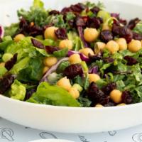 Coco Cranberry Salad · House blend romaine, baby spinach, kale, and red cabbage),, dried cranberry, chickpeas and s...