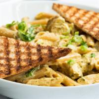 Verde Chicken Alfredo · Grilled chicken, baby spinach, and scallions with Creamy Verde Sauce. Served with whole whea...
