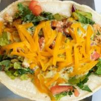 Bago’S Tacos (3 Tacos) · Corn tortilla, choice of 1 protein, lettuce, scallions, ripe tomato, cilantro and cheese wit...