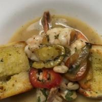 Shrimp Campagna · Jumbo shrimp, sautéed with hot cherry peppers, cannellini beans in a lemon white wine sauce ...