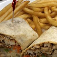 Asian Chicken Wrap · Chopped grilled chicken, shredded carrots, bean sprouts, chopped scallions, shredded cabbage...