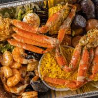 Garlic Butter Seafood Boil · Includes one cluster of snow crab legs (substitute: Dungeness for an additional charge), cor...