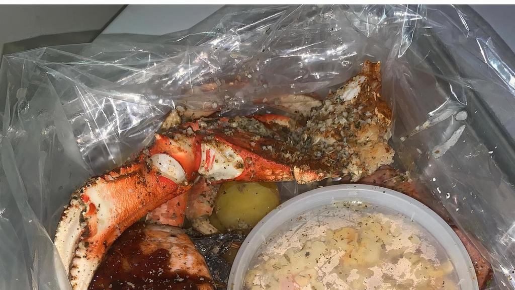 Teriyaki Seafood Boil · Includes one cluster of snow crab legs (substitute: Dungeness for an additional charge), corn, potatoes, one boiled egg and sausage.