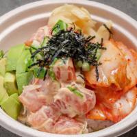 Miso Aioli Kimchi Poke · Fresh sashimi on your choice of rice or a kale and arugula salad. Scallions, onion, cabbage,...