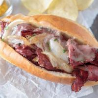 Pastrami & Provolone Sandwich · Grilled pastrami sandwich with provolone Cheese, & mustard / roll bread