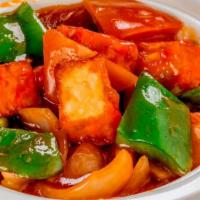 Chilli Paneer · Fresh cottage cheese sauteed with fresh chillies, onions and peppers in a light soya sauce.