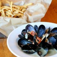 Moules-Frites · ½ lb. mussels, garlic and white wine sauce, crispy French fries on the side
