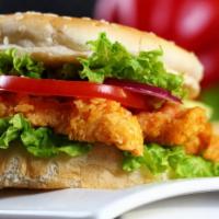 Bacon Chicken Tenders Sandwich · Buttermilk fried chicken tenders and crispy bacon with your choice of condiments, served on ...