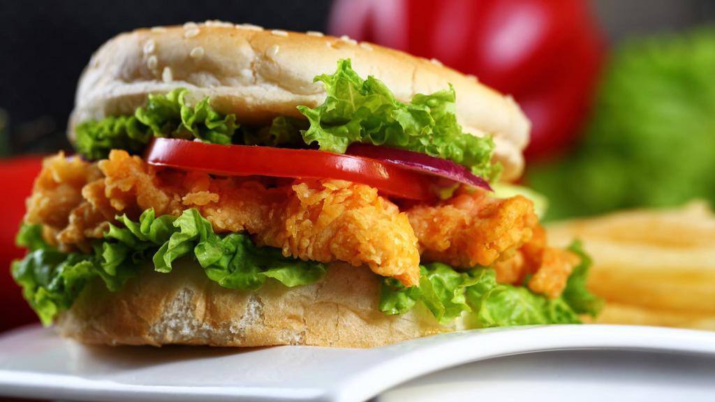 Bacon Chicken Tenders Sandwich · Buttermilk fried chicken tenders and crispy bacon with your choice of condiments, served on a lightly toasted bun.