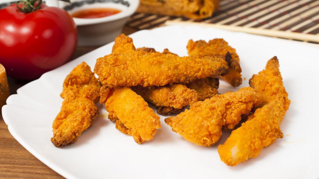 Buffalo Chicken Tenders · Fresh hand-breaded, golden-fried chicken tenders dipped in spicy buffalo sauce.