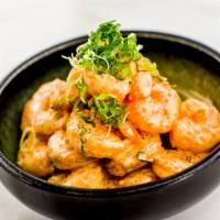 Ebi Karamayo · Steamed shrimp w/ spicy masago mayo