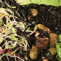 Hijiki Salad · Homemade marinated black seaweed with edamame peas.