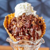 Death & Taxes · One scoop sundae with OMG! peanut butter ice cream - Reese's® peanut butter cup - Belgian da...