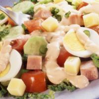 Chef'S Salad · Fresh salad made with Sliced roast turkey, boiled ham, roast beef, Swiss and American cheese...