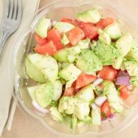 Cucumber Avocado Salad · Cucumbers, avocado, tomato With cilantro and red onion. Tossed in fresh lemon, salt and pepper