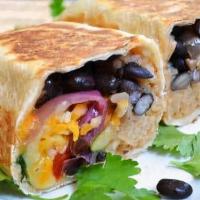 Mixed Veggies Burrito · Filled with rice, beans, mild salsa, sour cream, mix cheddar, and jack cheese and pico de ga...