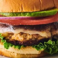 Chicken Burger · Cheddar, lettuce, tomato, coleslaw, pickles.