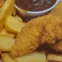 Chicken Tenders · breaded tenders served with fries and choice of dipping sauce