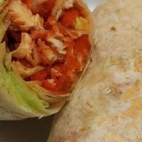 Buffalo Chicken Wrap · crispy chicken tossed in buffalo wing sauce topped with lettuce and blue cheese
