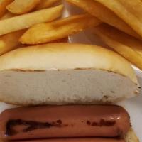 Kid'S Texas Hot Dog Meal · texas hot dog served with your choice of toppings and your choice of apple sauce or steak fr...