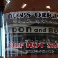 Hot Sauce Jar · Don's Original Famous Hot Sauce. Just Heat & Serve!