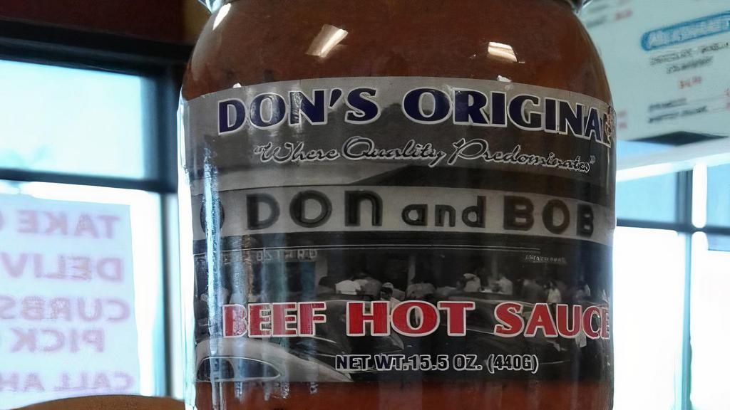 Hot Sauce Jar · Don's Original Famous Hot Sauce. Just Heat & Serve!