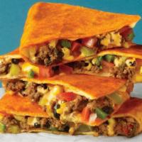 The Tex-Mex Flex Quesadilla · Ground beef, black beans, chipotle queso, roasted corn, pico de gallo, pickled jalapeños & c...