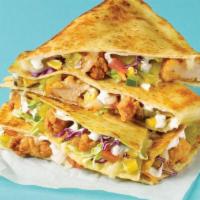 The Fried Chicken Picnic Quesadilla · Fried chicken, jalapeño tortilla, ranch coleslaw, pico de gallo, green chilies, roasted corn...