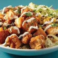 Nashville Hot Chicken Bowl · Too-hot-to-handle Nashville Chicken, white rice, jalapeño ranch coleslaw, pico de gallo, roa...