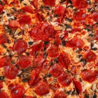 Boston Special · Pepperoni, Mushroom, Black Olive, Green Bell Pepper and Onion