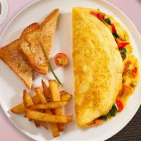 Western Omelette Warriors · Eggs, onion, red pepper, and ham. Served with home fries.