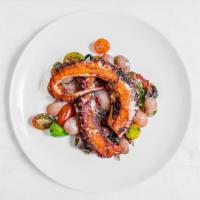 Roasted Octopus Delivery · gigandes beans, roasted pepper, tomato, olives, garlic confit, radicchio